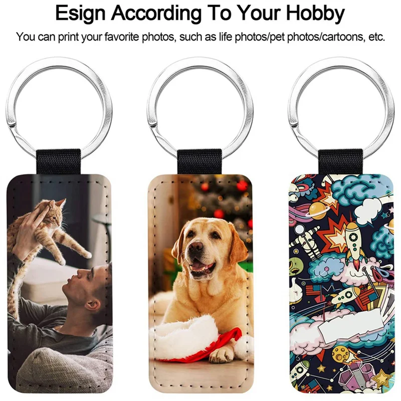 

A36T-30Pcs Leather Keychain Blank Rectangle MDF Keychain Sublimation Heat Transfer Keychain Kit Jewelry Making