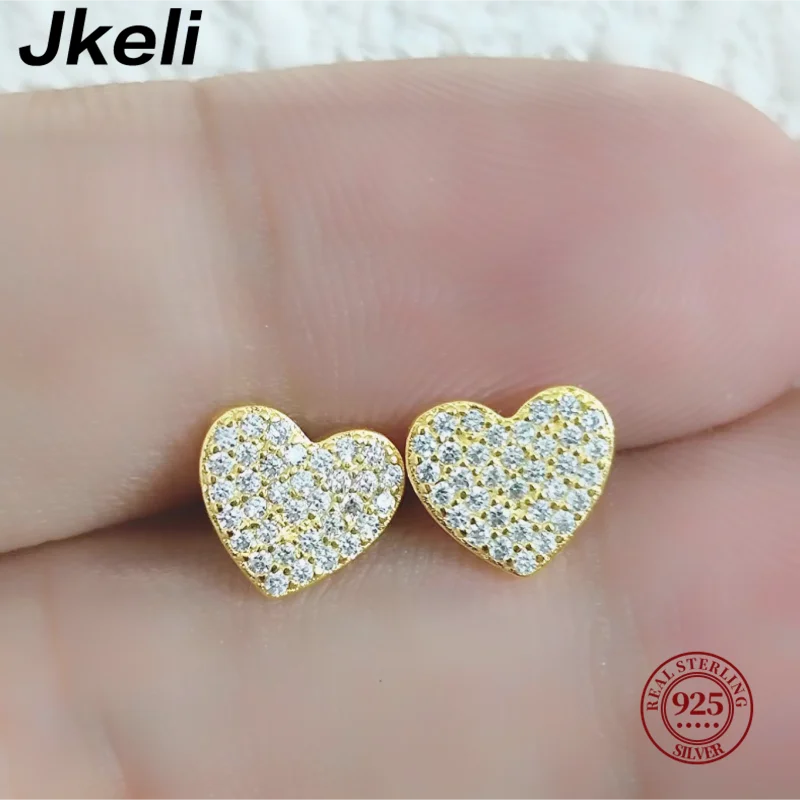 

Peach Heart Niche Simple INS Style Zircon Delicate Stud 18K Gold 925 Silver Earrings Small Ear Jewelry