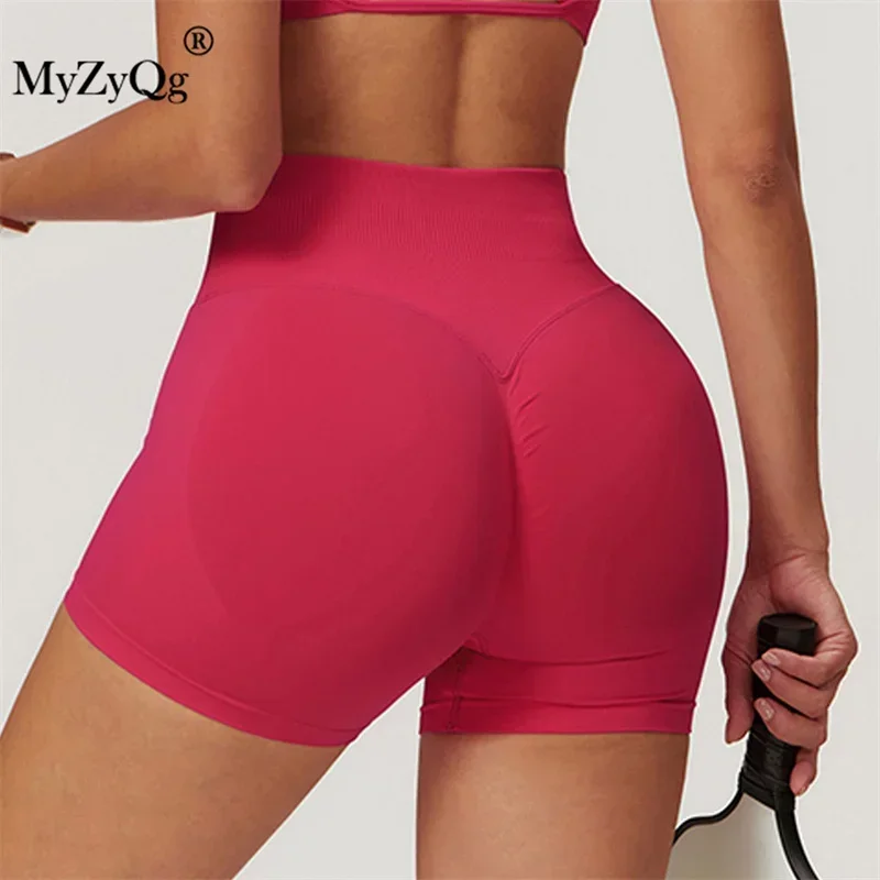 MyZyQg Women High Waisted Hip Lifting Seamless Yoga Shorts Outside Wear Belly Tightening Running Gym Tight Sports Shorts