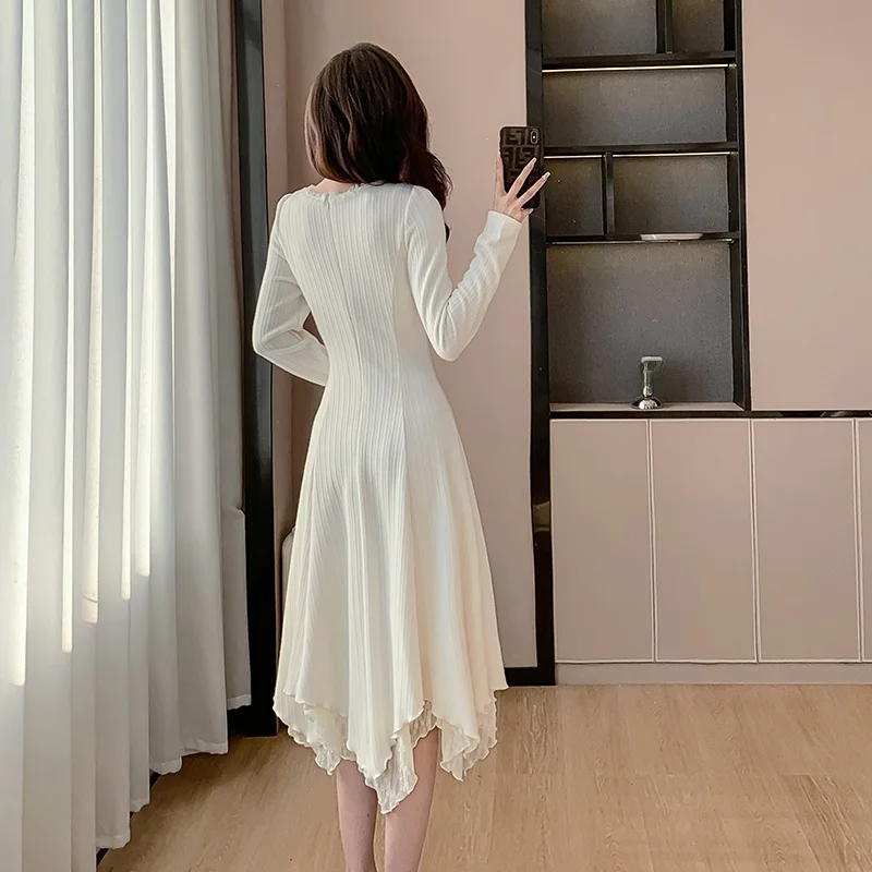 여성용 니트 봄 가을 신상 슬림핏 이너웨어 베이스 롱 스커트