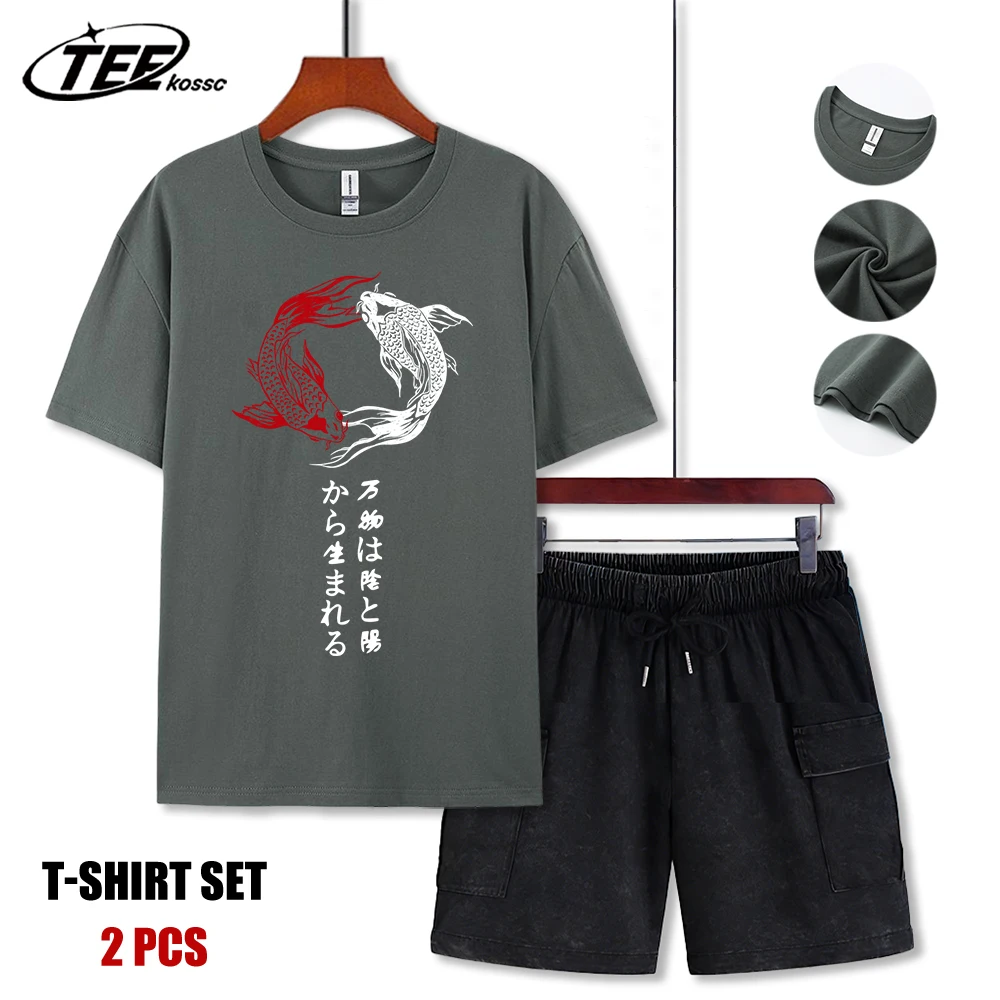 

Japanese Harajuku Koi Art Letter Design T Shirts Man Cotton Fashion T-Shirt Casual Loose Clothes Summer Men Short Sleeve Suit