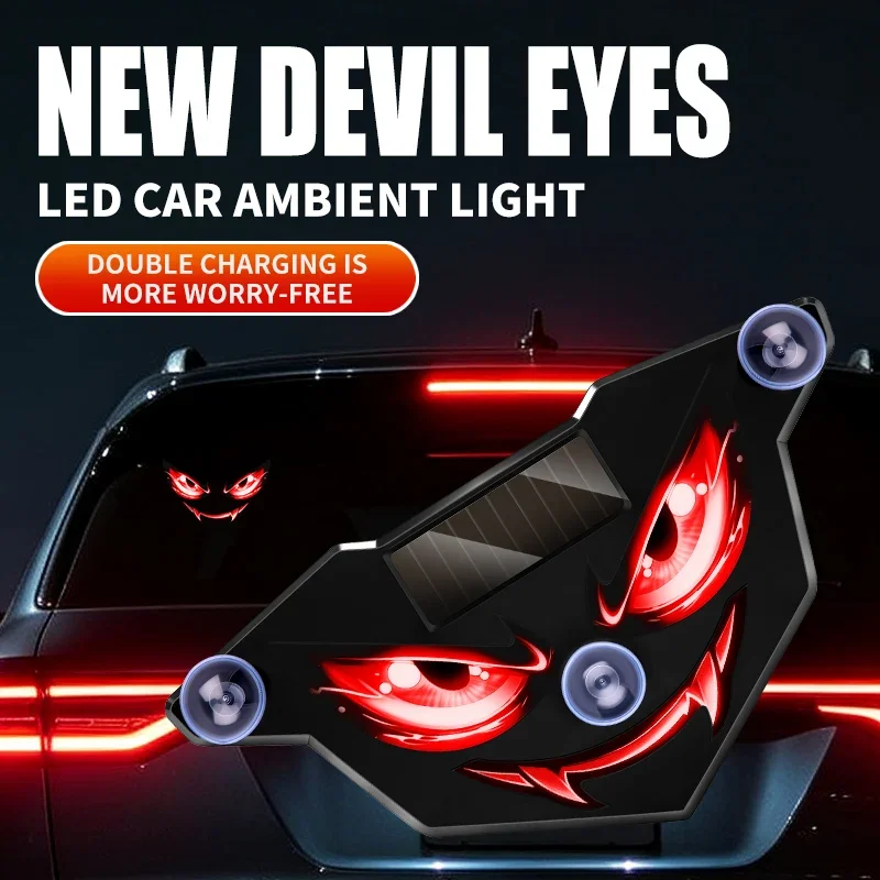 Solar Evil Eye LED Car Light Demon Face Ambient Lamp Light Sensor Vibration Activated Suction Cup Install Car Decorative Light