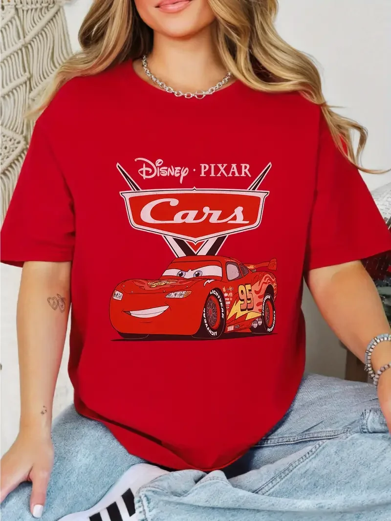 

Women's T-Shirt Disney Cars Lightning McQueen T-Shirt Couple Men Cotton Casual Oversize Girls Tee Top Vacation Unisex Breathable