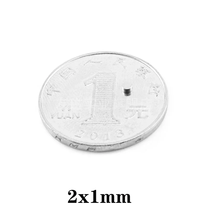 Ímã redondo pequeno do neodímio, magnético poderoso, NdFeB permanente, mini ímã do disco, 2x1mm, 100-10000Pcs