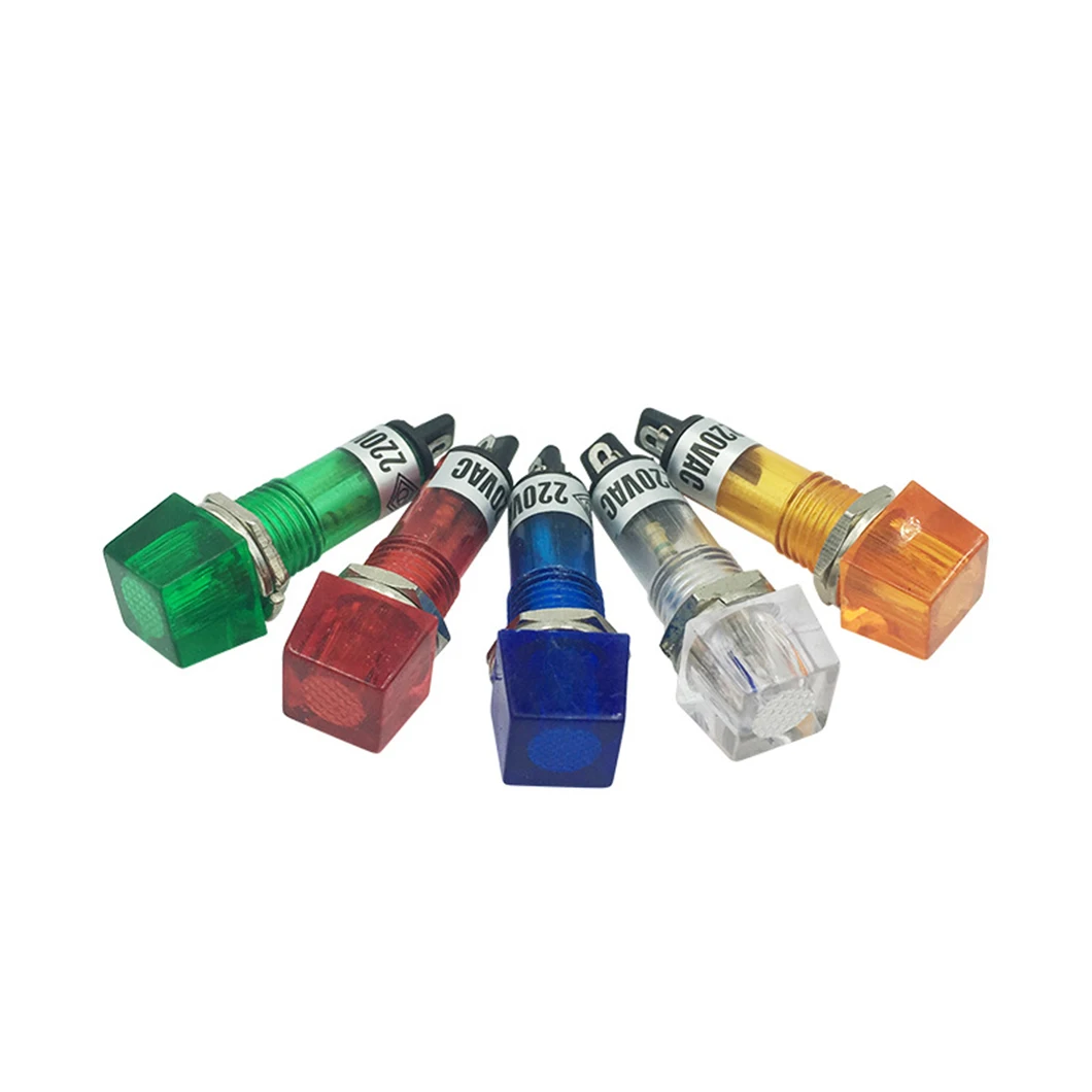 10pcs 10mm Signal lamp square head indicator light110V 220V 12V/24VDC Neon LED  pilot lamp warning light  pin terminal