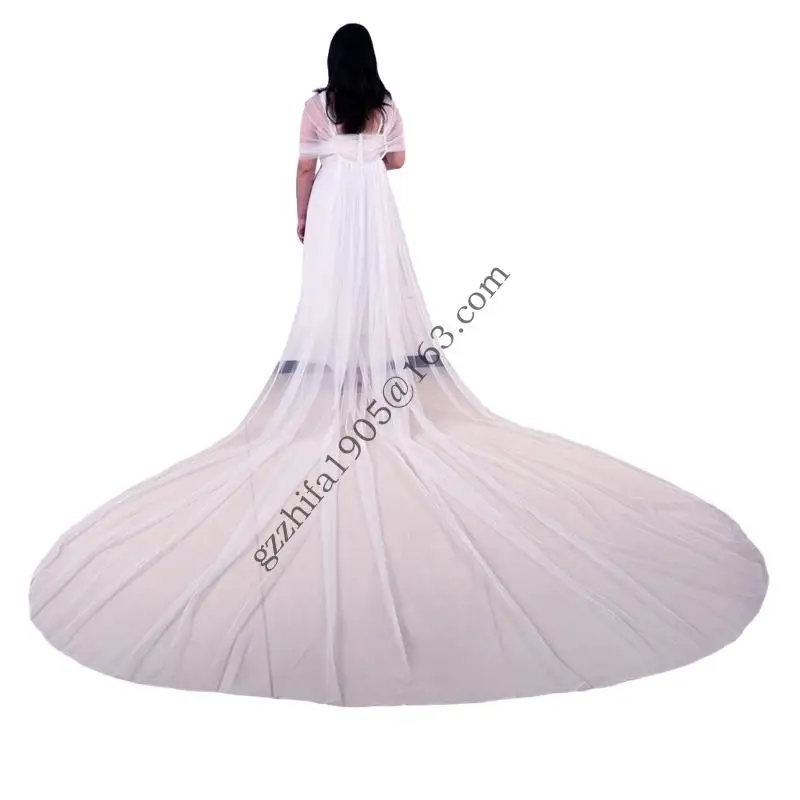 

Floor Length Wedding Shawl Detachable Pearls Accent Bridal Cape Nonslip Shoulder