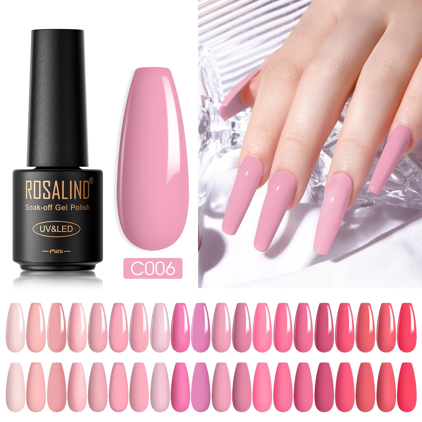 ROSALIND Nail Gel Polish Semiperment UV Varnish Hybrid Pink Nude Neon Colors Led Esmaltes Soak Off Glitter Top Base Coat