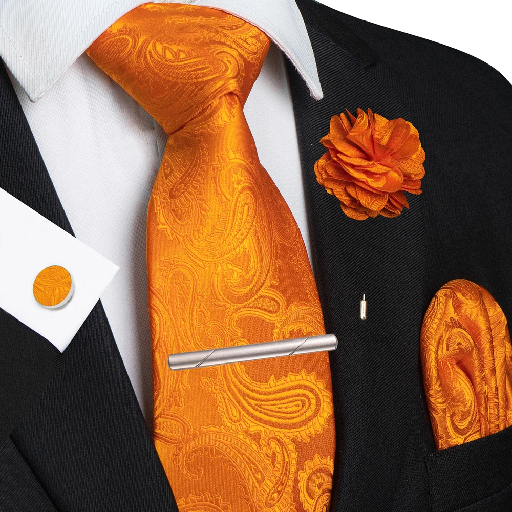 Männer Krawatten Paisley Gewebte Krawatte Set Einstecktuch Manschettenknöpfe Brosche Krawatte Clip für Hochzeit Party Bräutigam Zubehör Geschenk 5PCS – Detail 3
