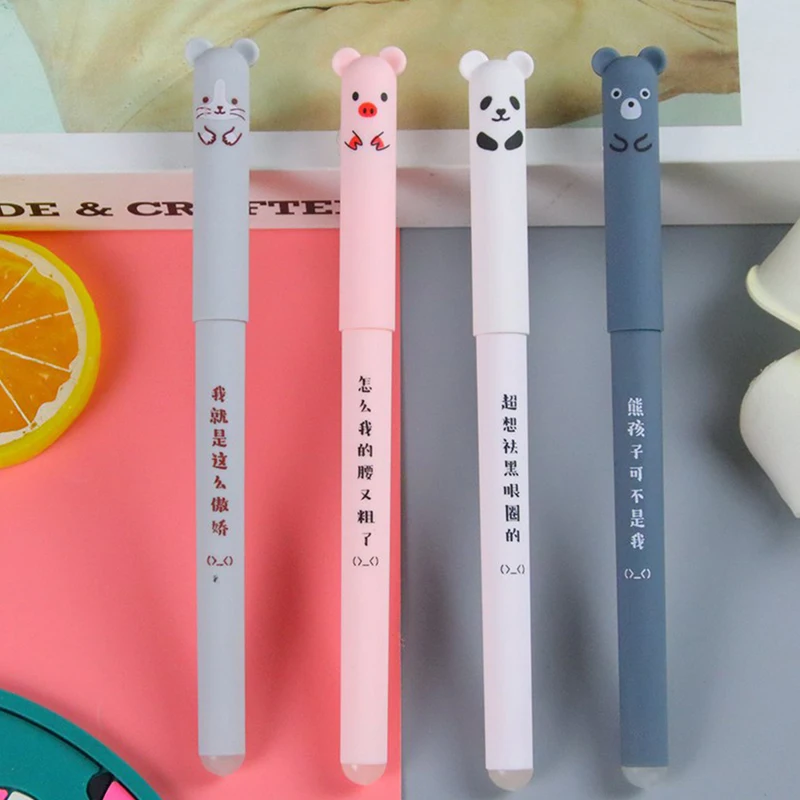 Kawaii Erasable Gel Pen Set Cartoon Animals Cute Cat Erasable Pen Erasable Refill Rod Washable Handle Pen Grip School Stationery