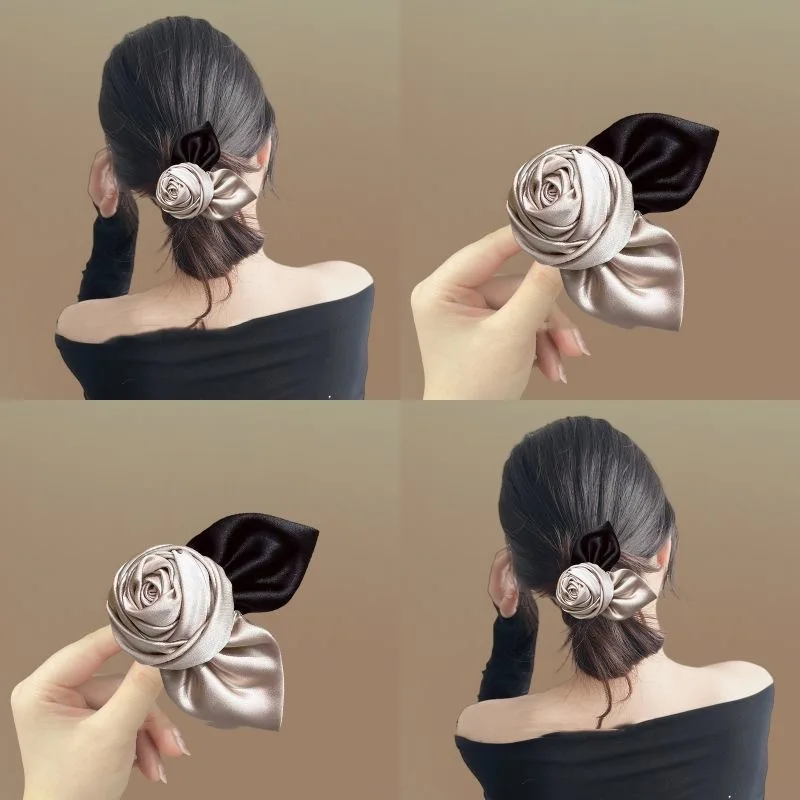 Elegant Satin Rose Hair Clip Korean Minimalist Spring Barrette For Back Head High Grade Versatile Daily Hair Accessories
