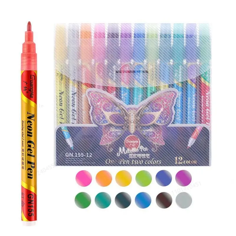 24/12 Farben Metallic Neon glänzend Glitzer Marker Stift Magic Highlighter Skizze Stifte Art Marker Zeichnung DIY Grußkartenherstellung