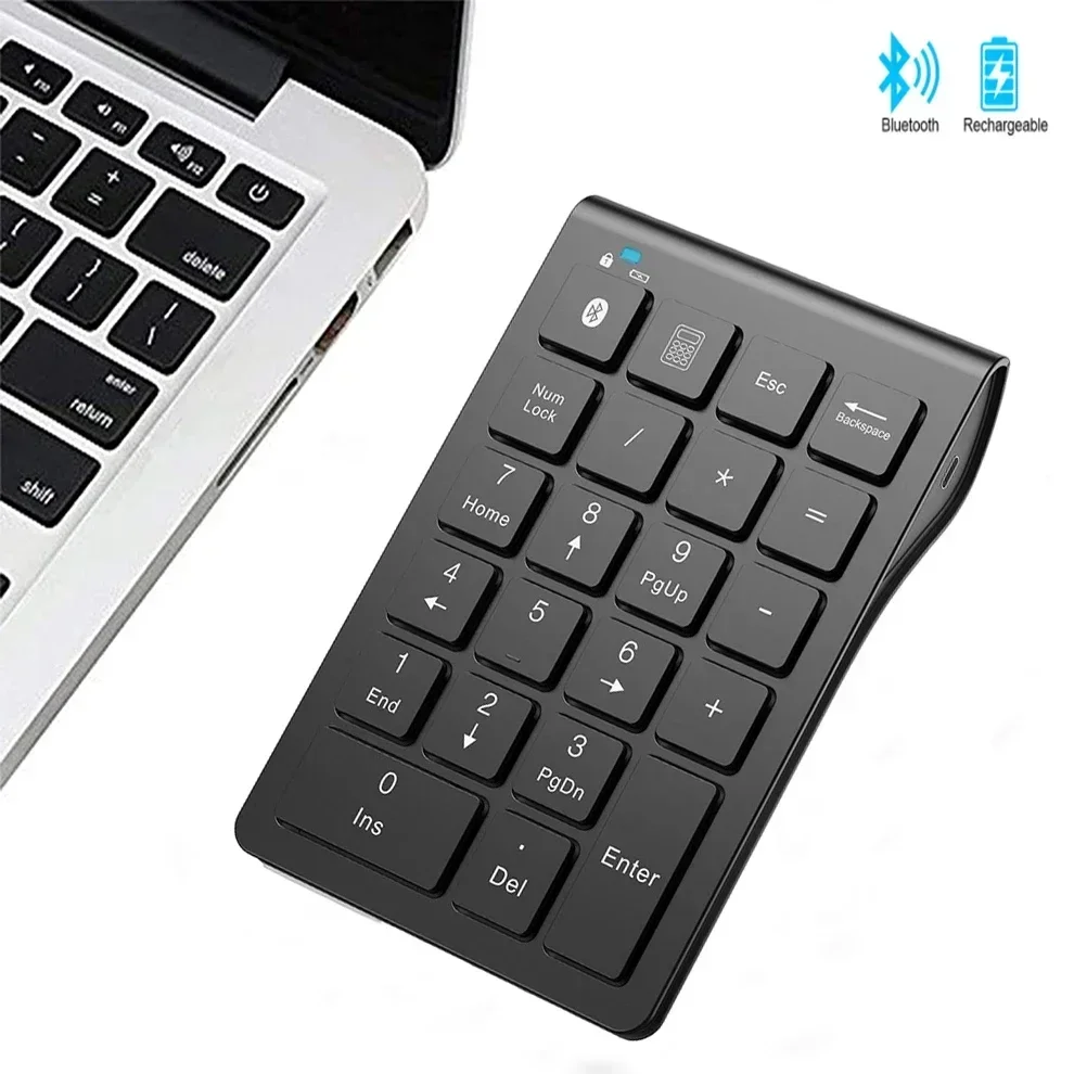 Rechargeable Wireless Numeric Keypad Bluetooth Number Pad Slim 22-Keys External Numpad Keyboard Data Entry