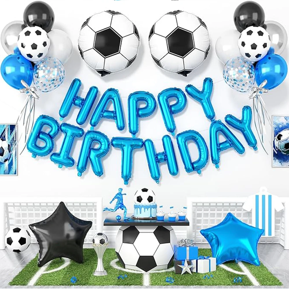 19-teiliges Set Fußball-Themen-Ballons „Happy Birthday“-Schriftzug Geburtstagsfeier Hochzeit Jubiläum Dekorationszubehör