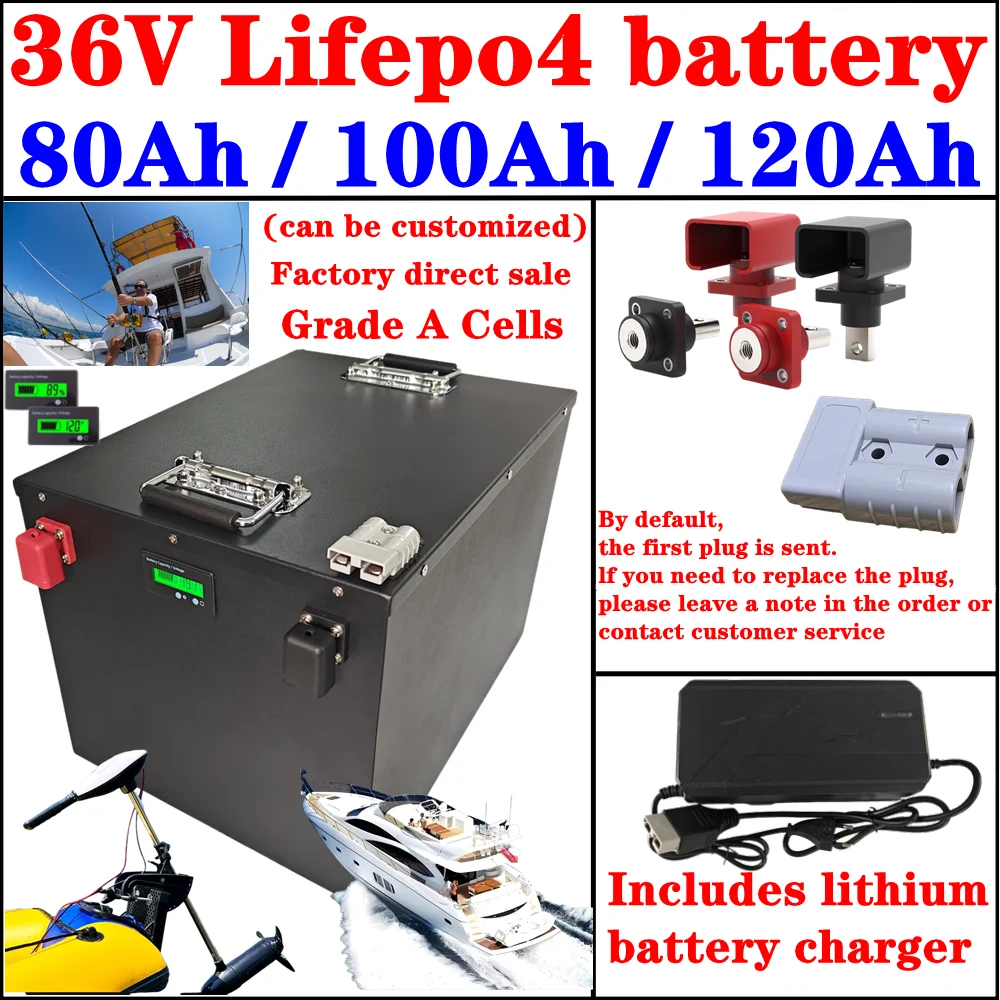 Lifepo4 36V 80Ah 100Ah 120Ah 150Ah Lifepo4 battery pack with BMS for solar system trolling boat