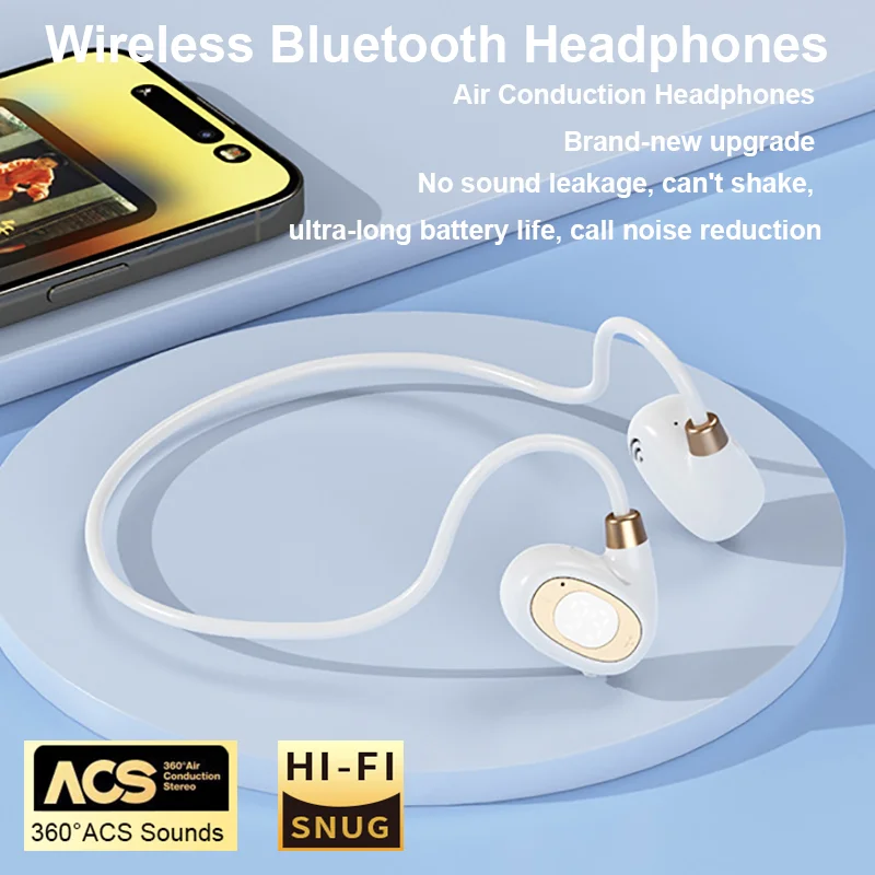 Casque Bluetooth, écouteurs sans fil stéréo HiFi avec appels HD, casque Bluetooth à conduction aérienne avec crochet d'oreille, casque économique