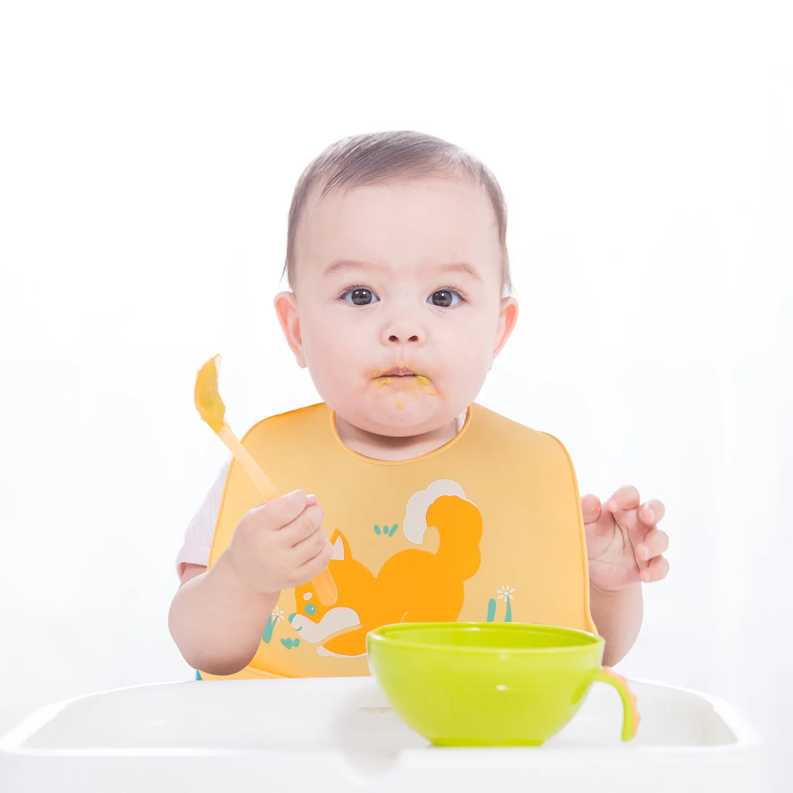 

2pcs Bibs Food Catcher Pocket for Baby Toddler Travel Waterproof Feeding Adjustable Silicone Feeding Bib Neck Size