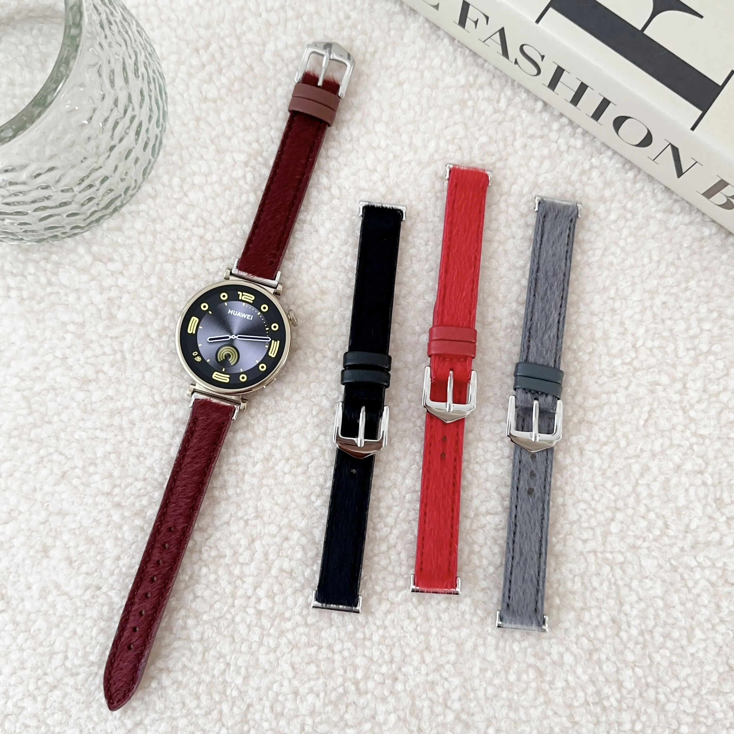 18mm 20mm 22mm Plush+leather strap watch band For Huawei Watch GT4 5 41mm 46mm Smartwatch strap for women girl lady