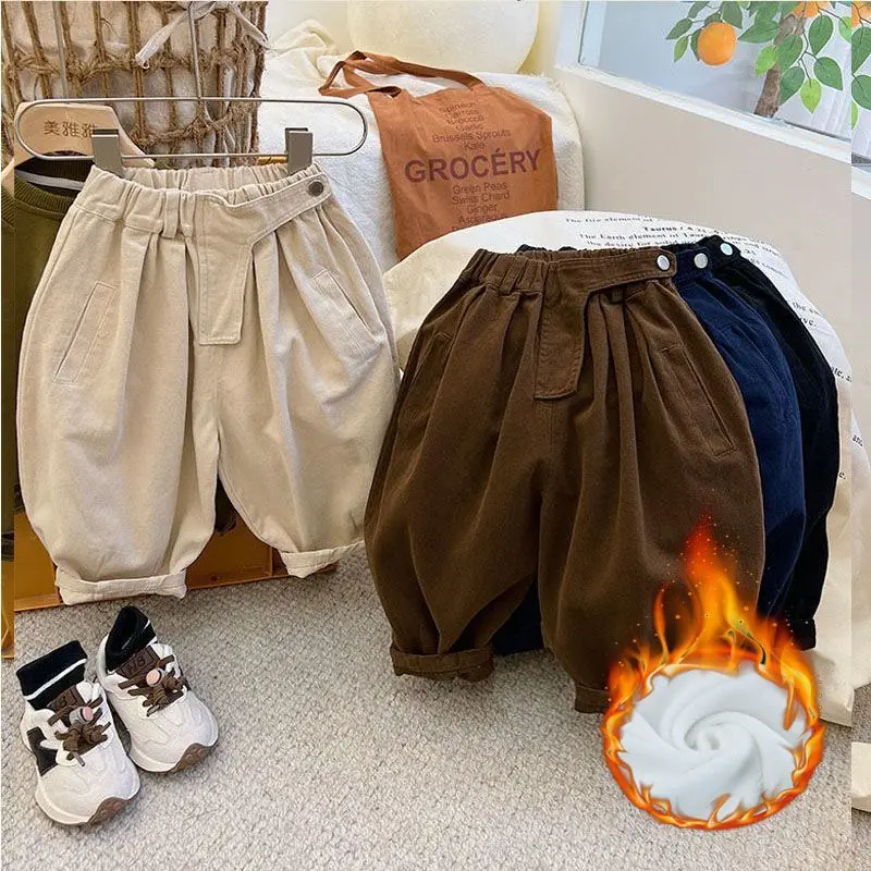 2025 الأطفال الخريف الشتاء سراويل تقليدية سميكة تنوعا الصلبة مرونة الخصر الاطفال الفتيان سراويلي حريمي 1-10 سنوات الفتيان السراويل #1
