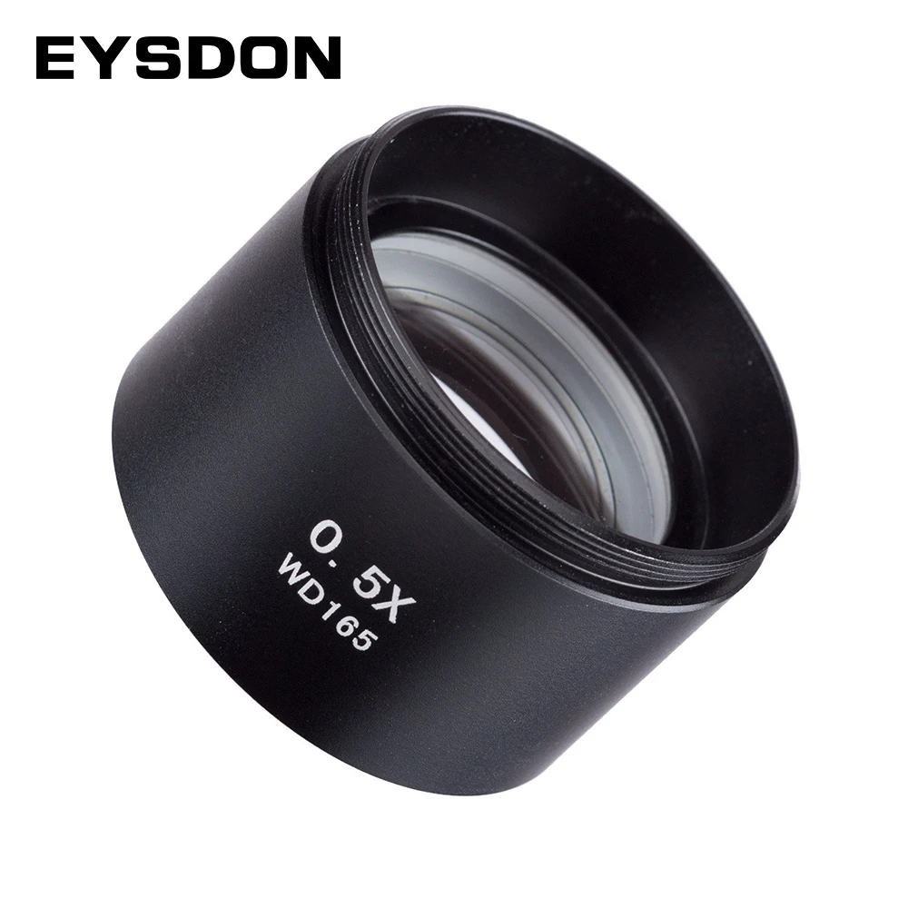 EYSDON 0.5X Stereo Microscope Auxiliary Barlow Lens M48*0.75 Thread WD165 Focal Reducer Objective Lens Accessory