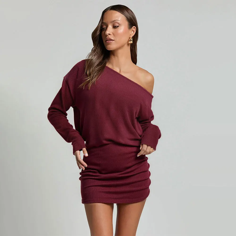 Elegant Off Shoulder Long Sleeve Bodycon Dress 2025 New Spring Summer Women Slim Fit Party Dress