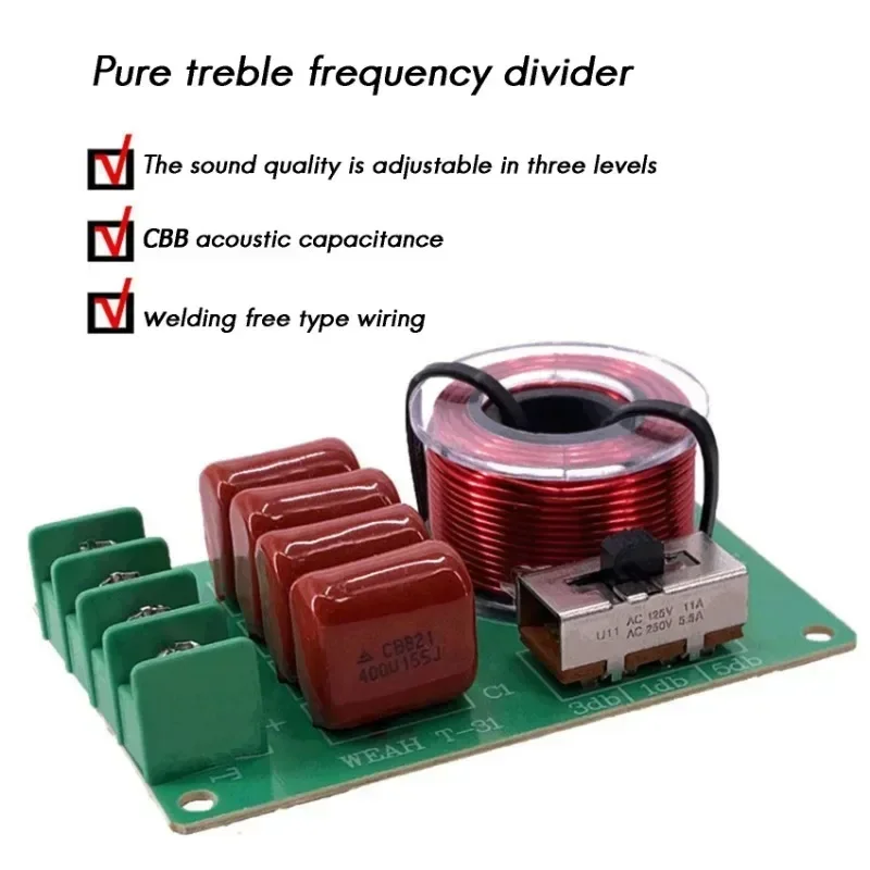 

Frequency Divider Hi-Fi Audio TREBLE BASS Speaker Frequency Divider Stereo Crossover Filters for 2-16Ohm Speaker