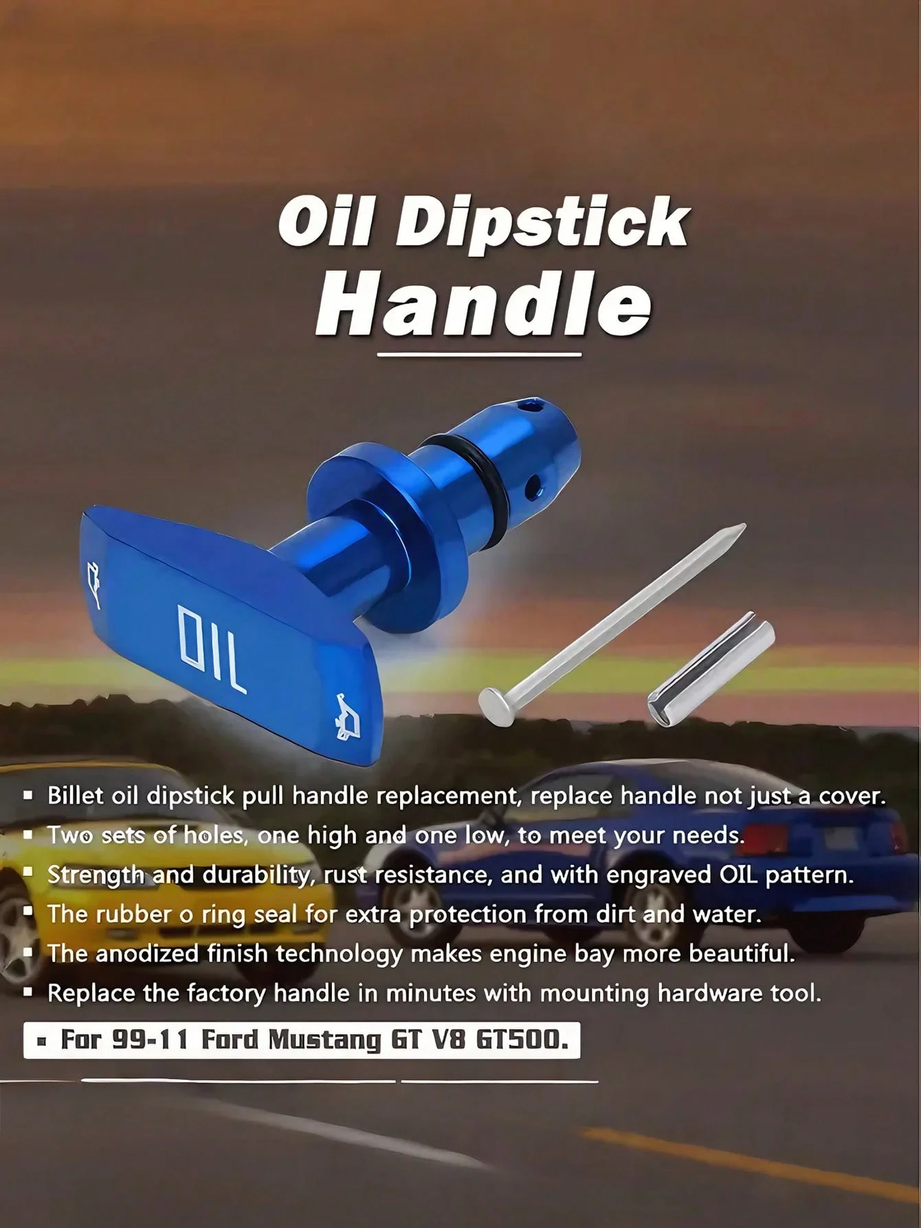 알루미늄 오일 딥스틱 핸들 (포드 GT V8 GT500 1999-2011), 블랙 매트 마감, 맞춤형 엔진 업그레이드 부품, 쉬운 설치, 스타일리시