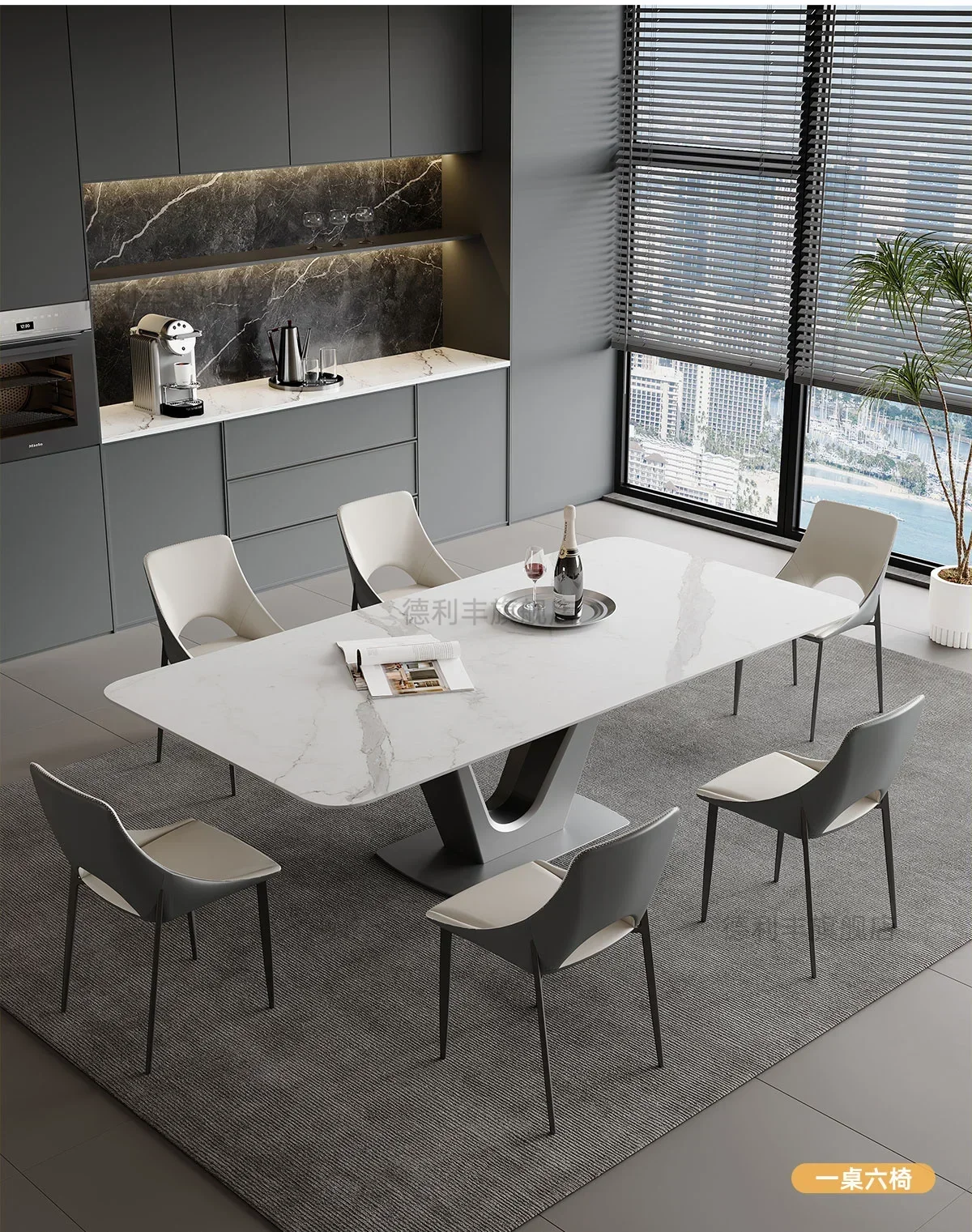 lxSlate tavolo da pranzo Sala da pranzo italiana tavolo da soggiorno rettangolare combinazione tavolo e sedia in acciaio inossidabile