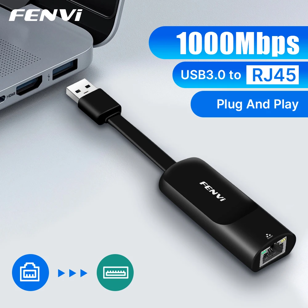 fenvi USB Gigabit Ethernet Adapter USB 3.0 Network Card to RJ45 Lan 1000Mbps RTL8153 Driver Free For PC Laptop Macbook Windows