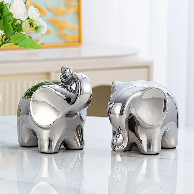 1Pcs Handmade Ceramic Electroplated Elephant Statue Gold/Silver Home Decor Animal Figurine Wedding Gift Ornament Office Desk Art