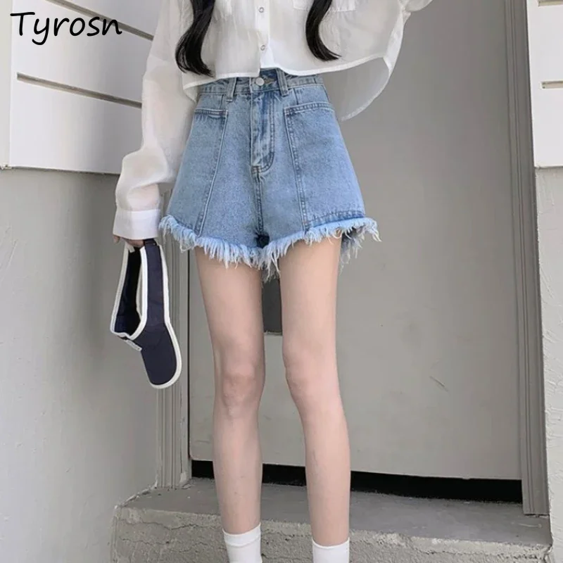 

Джинсовые шорты с высокой талией, женские джинсовые шорты в корейском стиле на меховой подкладке, летние удобные модные однотонные простые универсальные повседневные свободные брюки трапециевидной формы