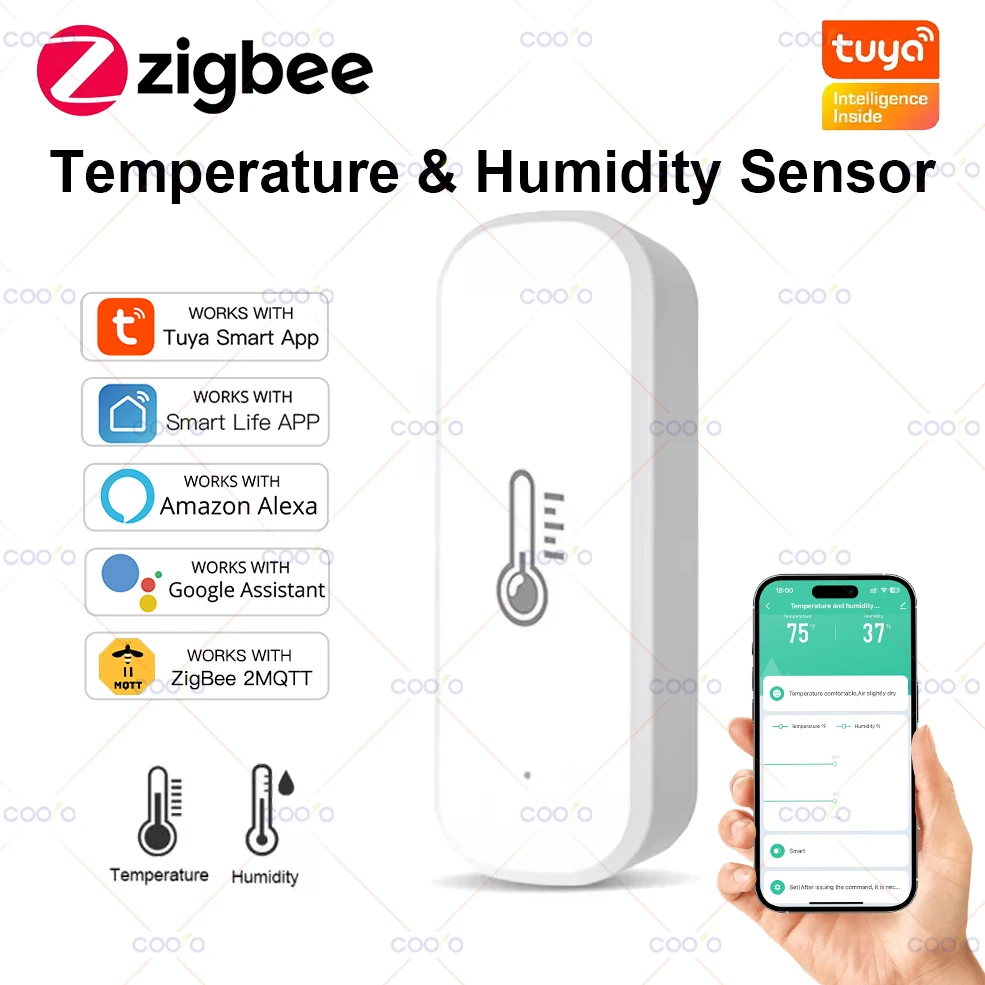 Tuya inteligentny czujnik temperatury i wilgotności Zigbee domowy termometr wewnętrzny współpracuje z Alexa Google Zigbee2MQTT w asystencie domowym