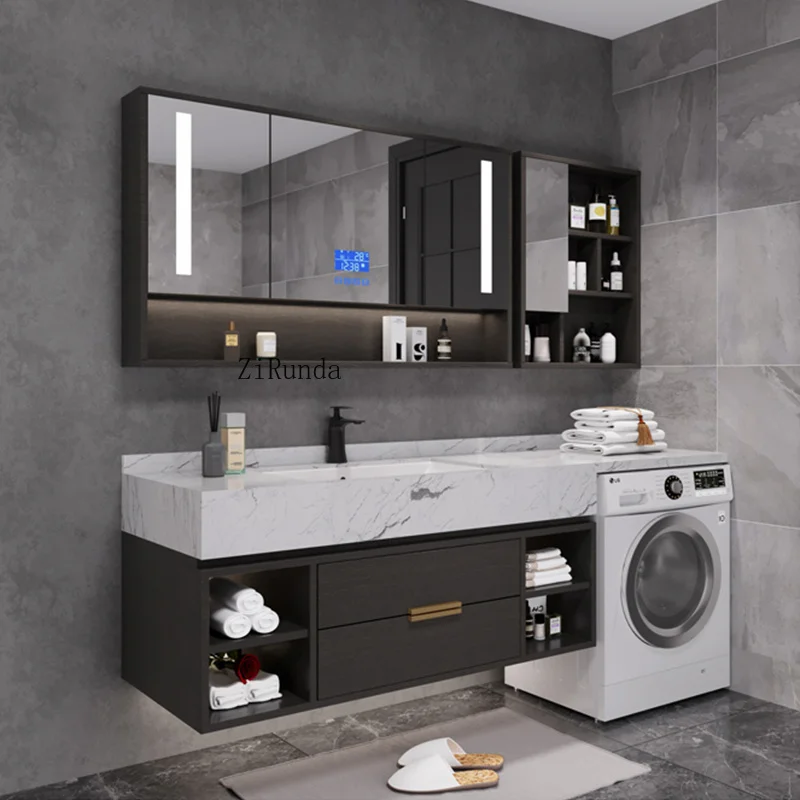 Deluxe laundry cabinet set Modern washing machine cabinet with wash basin for hotel