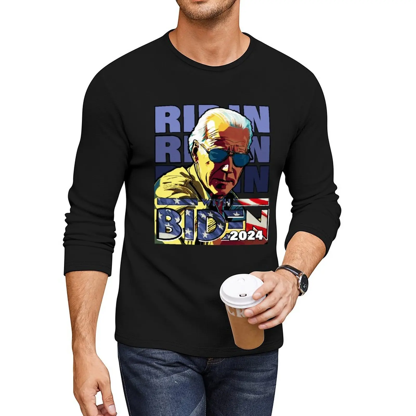 Ridin’ With Biden 2024 Long T-Shirt Tee shirt funny t shirt custom t shirts design your own mens cotton t shirts