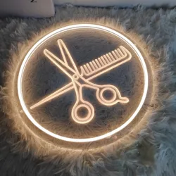 E2 Hair Salon Neon Sign Light 3D Engraving Neon LED Sign Barber Shop Light Up Sign Open Welcome Neon Light Hair Room Decor Wall