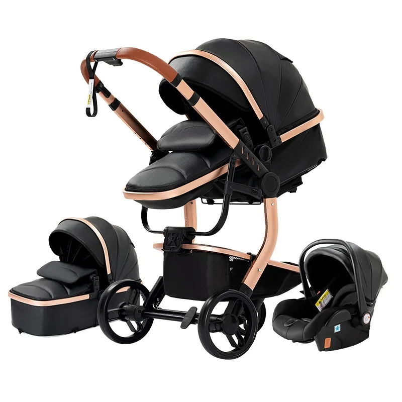 Baby stroller 3 in 1 stroller  Newborn Stroller Baby Carriage High Quality Senior  Baby Portable Rubber Wheel PU leather  Parm