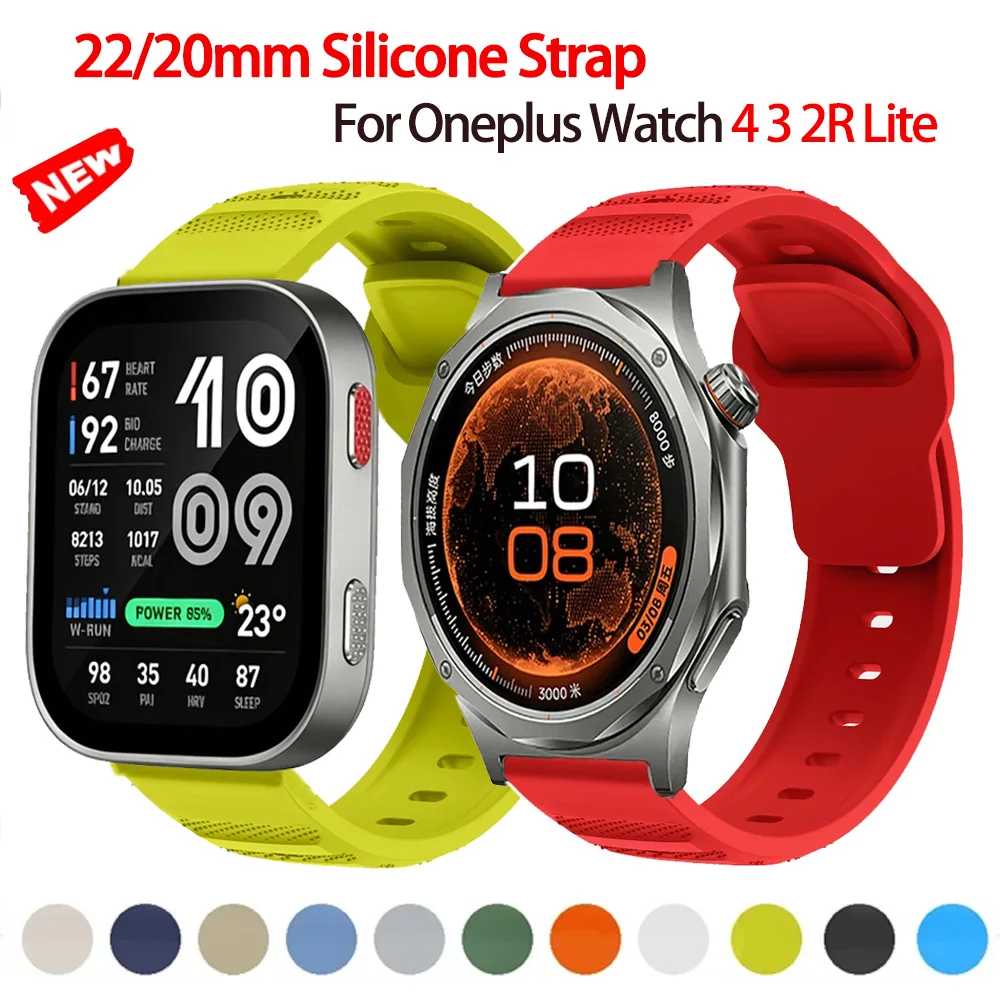 Sports 22/20mm Silicone Wristband For OPPO X3-X2-X-S Amazfit Active 3 2 Max/Bip 6 5 Max Band Strap For Oneplus Watch 4 3 2R Lite