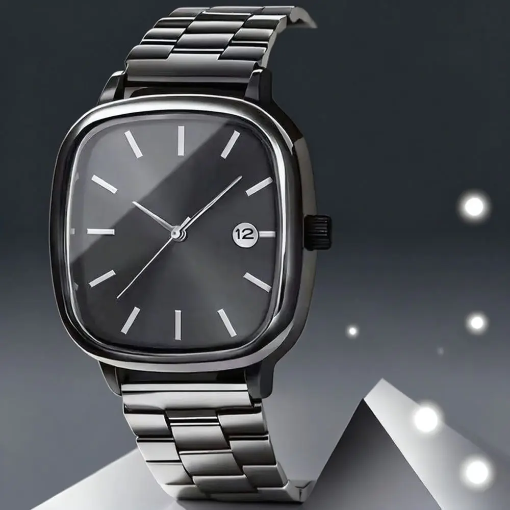 Luxury Style Square Quartz Watch Stainless Steel Bracelet Calendar Function Minimalist Chic Timepiece For Men And Women