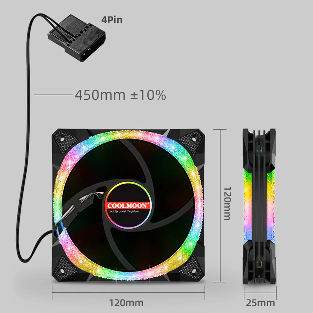 Kipas Pendingin LED RGB 120Mm Kipas Casing Komputer PC Berlian Hancur 12CM Pengendali Pendingin Kipas Senyap Pelangi Dropshipping