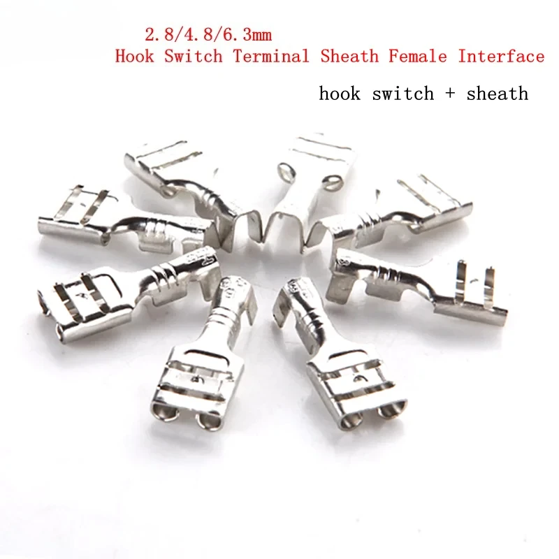 10PCs 2.8/4.8/6.3mm Hook Switch Terminal Sheath Female Interface Plug-in Wiring Cold Compression Terminal Copper Connector