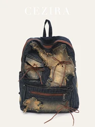 Cool Unisex Vintage Niche Washed Canvas Fabric Large Slouchy Backpack Women Casual Street Style Knapsack Travel College Outdoor