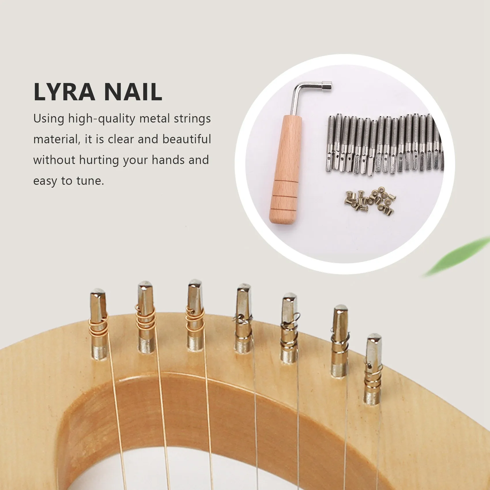 L-Shape Tuning Pin Nails e Rebites, Tuning Wrench para Lyre Harpa Pequena Harpa Instrumento Musical de Cordas, 20 pcs