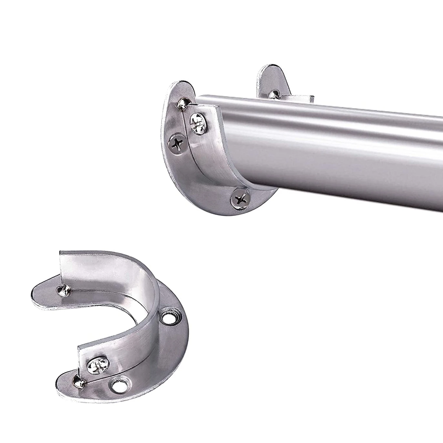 HLZS-4 Pcs Stainless Steel Hanging Rod Bracket U Shaped Curtain Rod Bracket, Heavy Duty Round Tube Sockets With Screws (25Mm)