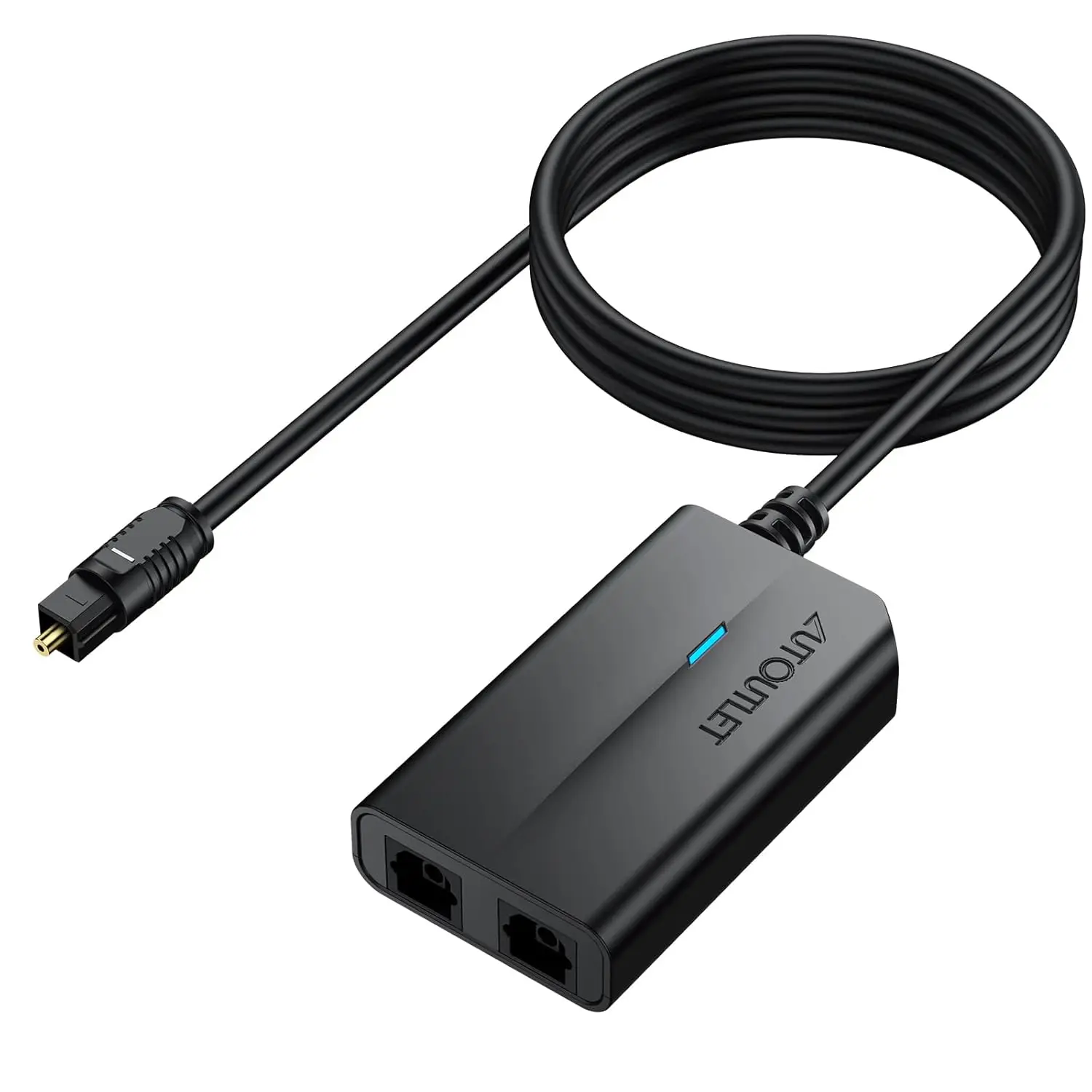 1 in 2 Out Fiber Optic Splitter, Digital Optical Audio Splitter Supports PCM2.0, DTS, Dolby-AC3, Compatible with HDTV, PS4, Xbox