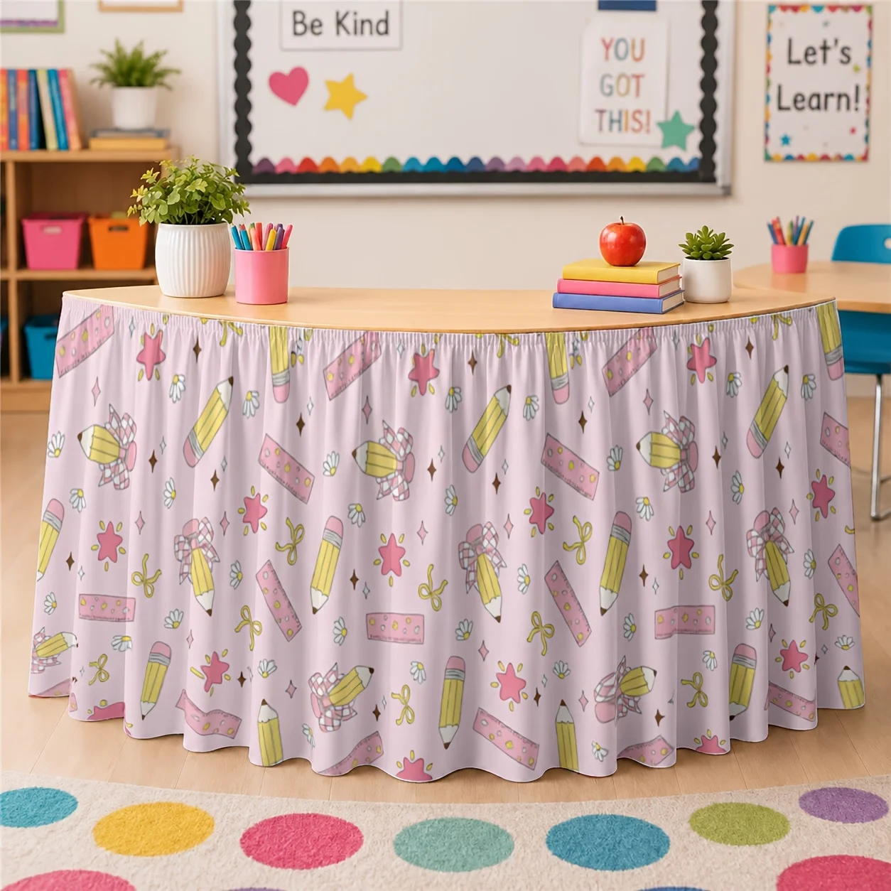 1 piece table skirt desk skirt printed polyester cute pastel stationery theme flower pencil pattern decoration