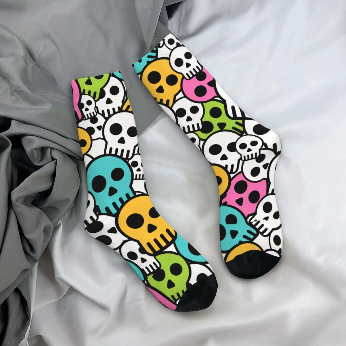 Vintage Colorful Skulls Men\'s Socks Skull Style Unisex Hip Hop Seamless Printed Funny Crew Sock Gift