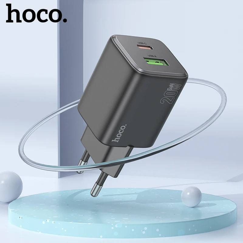 

HOCO N41 Dual Port PD20W Phone Quick EU Charger For iPhone 15/14/13/12 QC3.0 18W USB A Wall Travel Adapter For Samsung A51 A71