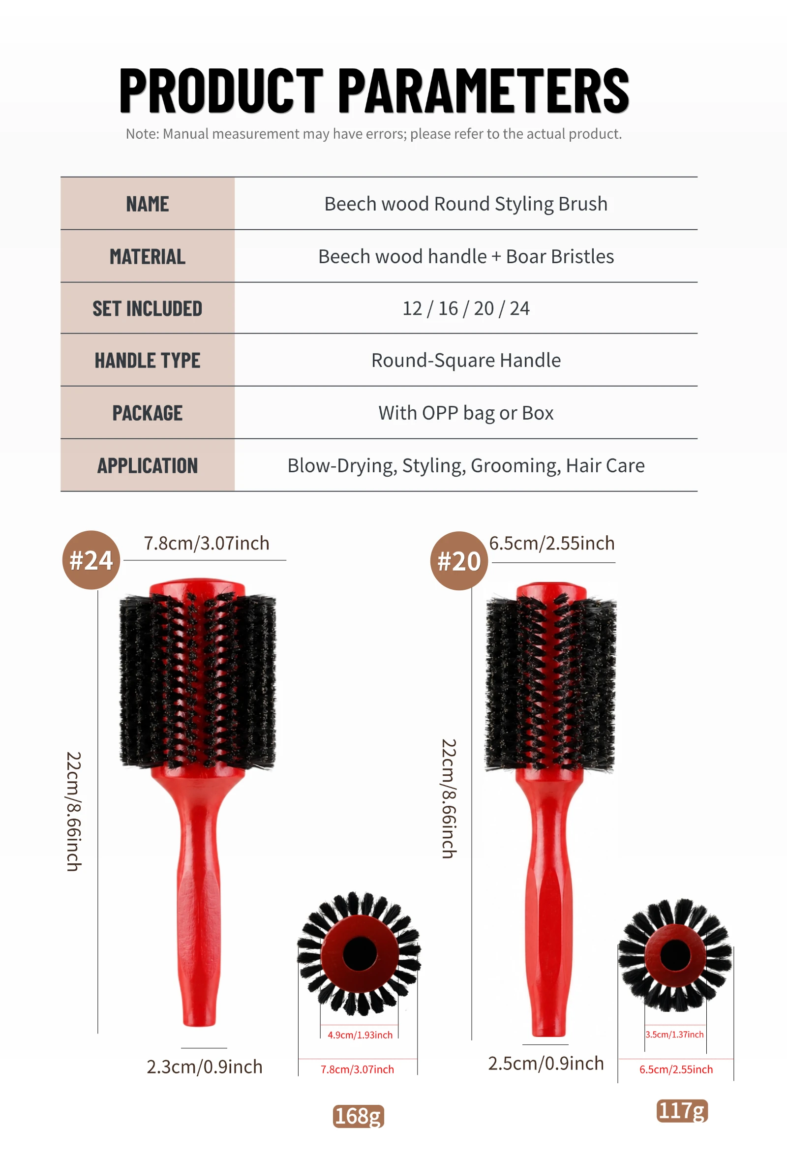 Professionelles 4-teiliges Rundbürsten-Set aus Buchenholz mit Wildschweinborsten, Anti-Frizz-Volumen-Lockenbürste für Salon, Friseur und Zuhause – Detail 4