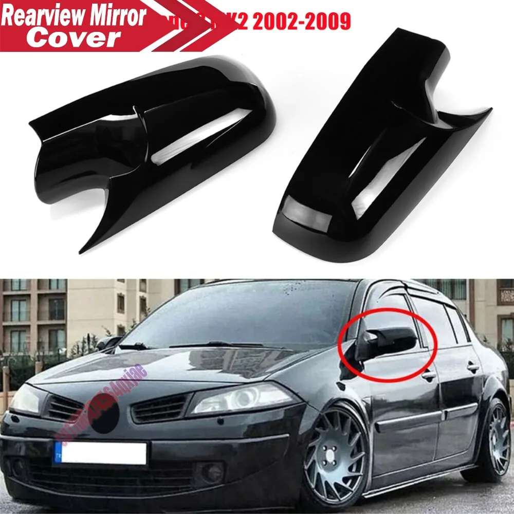 For Renault Megane 2 MK2 2002-2009 ABS Car Rearview Side Mirror Cover Wing Cap Exterior Door Housing Trim Adhesive Sticker