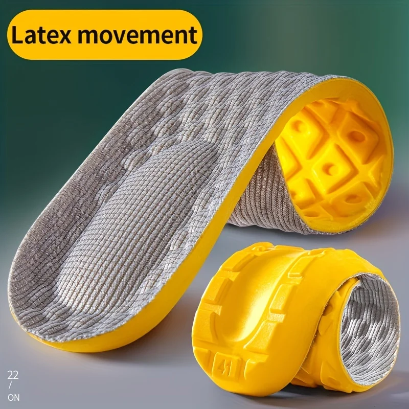 2 pares de plantillas de espuma viscoelástica de látex suave 4D amarillas con soporte deportivo insertado en plantillas transpirables para hombres y mujeres ru