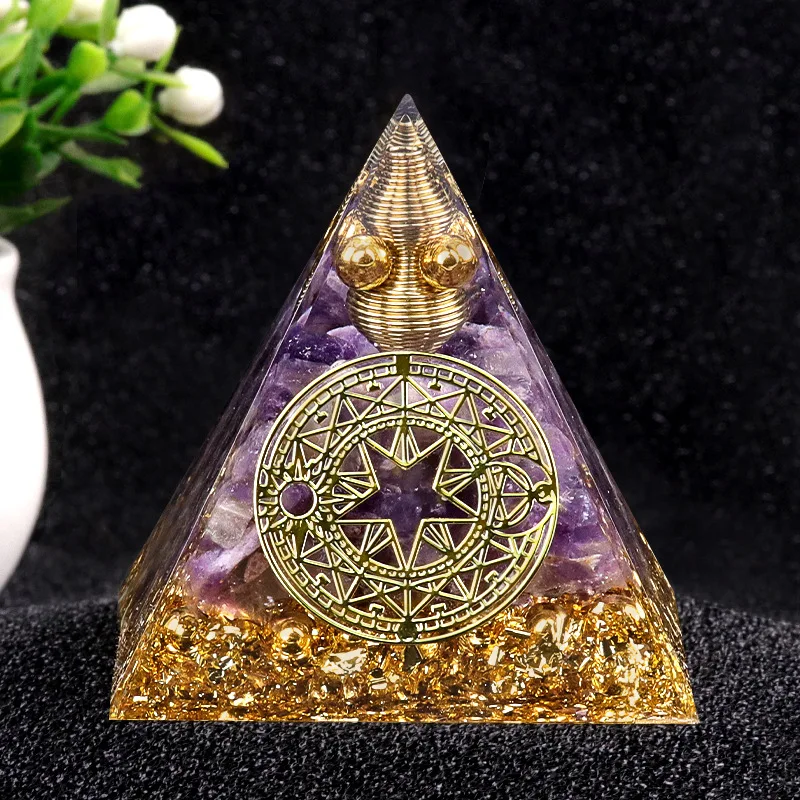 Pedra de cristal pirâmide ornamento cura natural ametista lápis-lazúli energia pedra pirâmide cura reiki decoração para casa 6x6cm